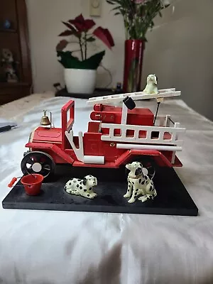 VTG Musical Wood Firetruck With Dalmatians Mechanical Ladder  Berkely Designs 7  • $49