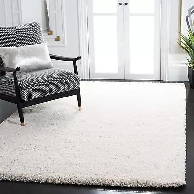 Milan Shag Collection Accent Rug - 4' X 6' Ivory Solid Design Non-Shedding &  • $207.64