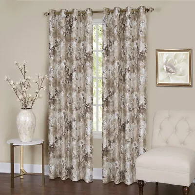 Tan Floral Window Curtain Darkening Blackout Panel Lined With 8 Grommet Panel • $25.99