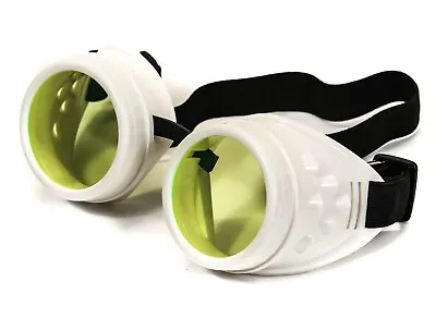 Steampunk Motorcycle Flying White Goggles Yelow Lens  Vintage Pilot Biker Goth • $12.99