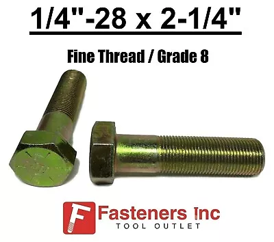 1/4-28 X 2-1/4  (PT) Hex Bolt Yellow Zinc Plated Grade 8 Cap Screw Fine Thread • $15.78