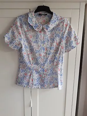 Vintage Cacharel La Chemiserie Cotton Floral Short Sleeved Blouse Size 40 • £19.65