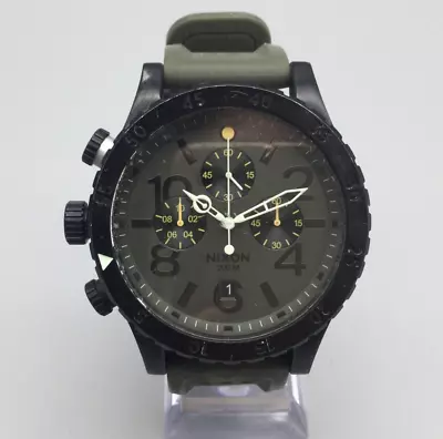 Nixon 48-20 Chrono Watch Men 48mm Black Green Dial Band Date New Battery • $170.09