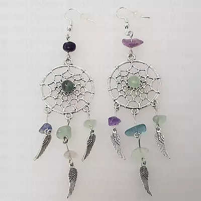 £5.99 • Buy Rainbow Fluorite Necklace Crystal Dream Catcher Healing Stone Gemstone