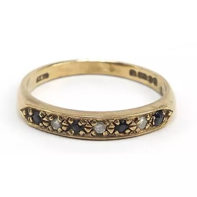 9ct Gold Diamond And Sapphire Half Eternity Ring. Size M. • $230.37