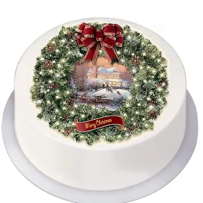 £2.99 • Buy Edible Decor Icing Sheet Christmas Vintage Traditional Wreath For 7  Circle Cake