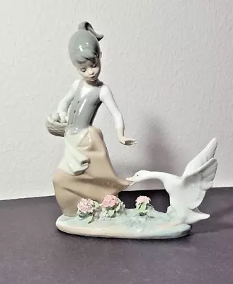 Lladro Figurine   AGGRESSIVE GOOSE  Goose Chasing Girl With Basket - Retired. • $150