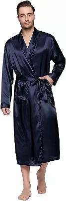 Lavenderi Mens Silky Satin Lounge Robe Long Lightweight Sleepwear • $65.24