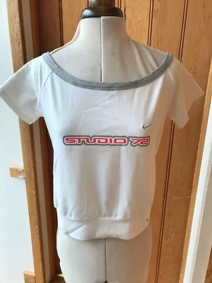 £16.99 • Buy Nike Studio Dri Fit White Grey Logo Baggy Short Sleeved Top Jersey S 8 10 Bnwt