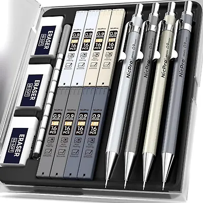 4PCS Metal Mechanical Pencils Set 0.9mm Lead Drafting Pencil 0.9 Mm With 8 Tube • $16.79