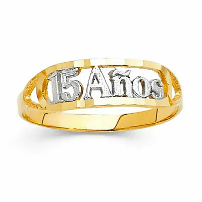 15 Años Quinceañera 14k Two Tone Yellow White Solid Gold Band Ring Oro Anillo • $155