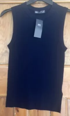 Woman’s New M&S Navy  Blue Fine Knit Tanktop/Sleeveless Jumper Size 8 • £16