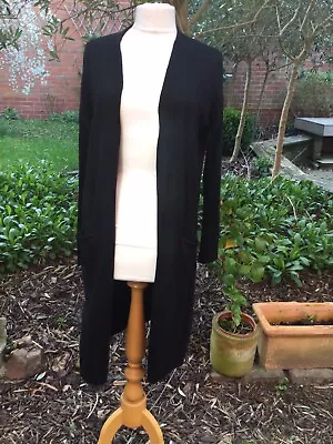 ME + EM Black 100% Merino Wool Edge To Edge Long Cardigan Size 12 • £29.99