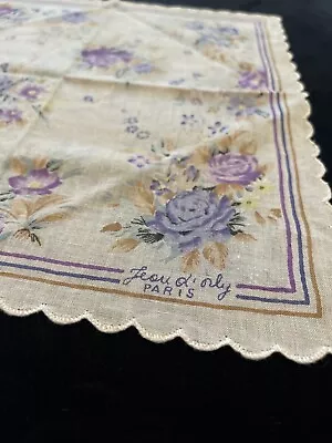 Jean D'Orly Paris Pink Handkerchief With FLAWLESS Flowers Scalloped Edges • $4