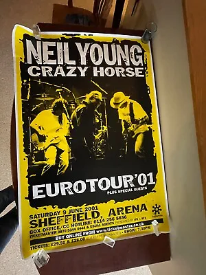 $100 • Buy Vintage Neil Young & Crazy Horse Concert Poster EuroTour 2001 Yellow HUGE! MINT!
