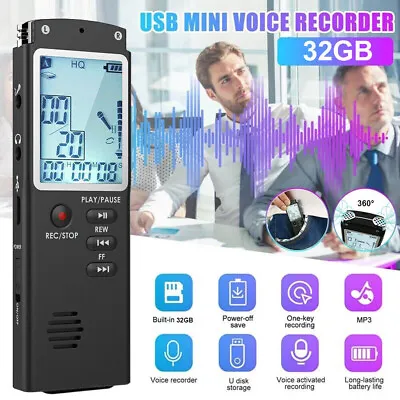 Digital Voice Activated Sound Audio Recorder Dictaphone MP3 Player 32GB • $23.99