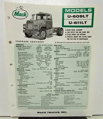 1965 Mack Truck Model U 609LT & U 611LT Specification Sheet • $12.17