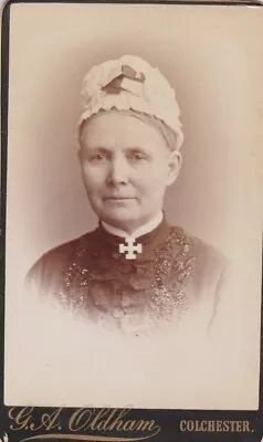 Vict. Cdv Photo.  Lady Wearing Bonnet/cross Brooch. G.a. Oldham Colchester • £3.95