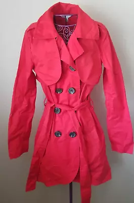 Cabi Convertible Trench Vest Coat Poppy Red Belted Womens Size 0 • $25