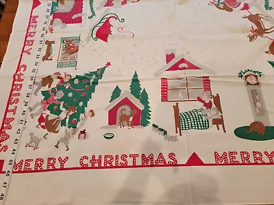 Vintage Christmas Tablecloth Xmas Santa Reindeer Children Merry Christmas 42x49 • $105