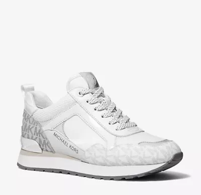 Michael Kors Wilma Trainer Sneakers Tech Canvas Optic White Silver Size 10 New • $75