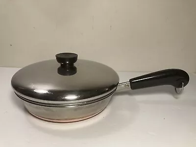 Vintage Revere Ware 4 Cup Egg Poacher 8  Fry Pan Skillet Lid Stainless Copper • $45
