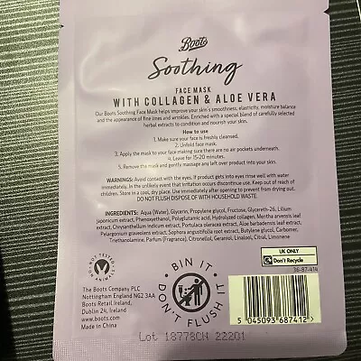 Boots Soothing Face Mask With Added Collagen & Aloe Vera • £1.99