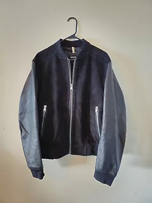 RARE $650 Hugo Boss Malbano Black Suede Leather Bomber Jacket 10244013 01 42R 52 • $35