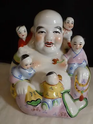 Buddha 6.5   Familie Rose Chinese Laughing With Children Republic Period • £49.87