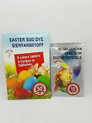 5 Colours & Crystals Decorate Dye Paint Painting Colouring Glitter Easter Eggs • £4.75