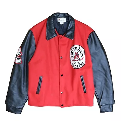 Vintage Tottenham Shooters Hockey Leather Wool Varsity Jacket Size 46 Red • $120