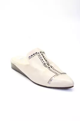 Colleen Cordero Womens Studded Almond Toe Flat Leather Mules Ivory Size 9 • $60.99