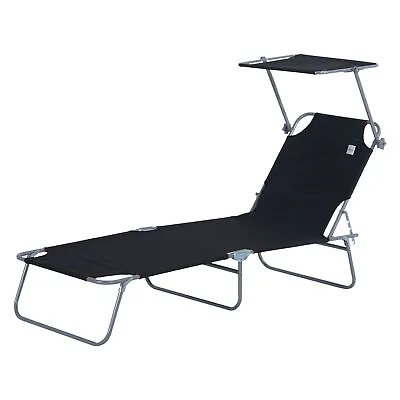 Outsunny 2PC Recliner Outdoor Sun Lounger Height Adjustable W/ Top Canopy Cover • £89.99