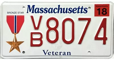 *99 CENT SALE*  2018 Massachusetts BRONZE STAR License Plate #VB8074 No Reserve • $5.20