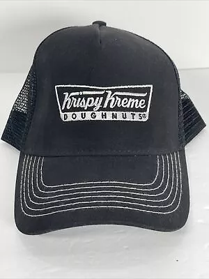 Krispy Kreme Doughnuts Hat Cap Snap Back Black White Mesh Trucker Logo • $14.88