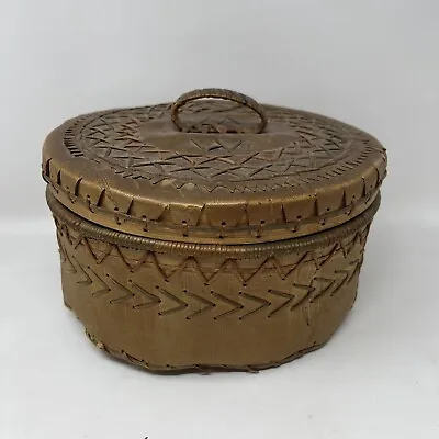 Vintage Métis ? Birch Bark Quill Basket Dated 1934 WASKESIU Saskatchewan Canada • $199.99