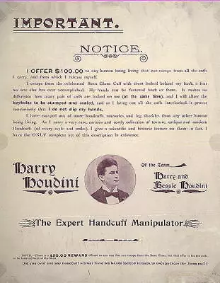 Photo Of PromotionHarry Houdinic1895MagicianBessie HoudiniImportant Notice • $9.99