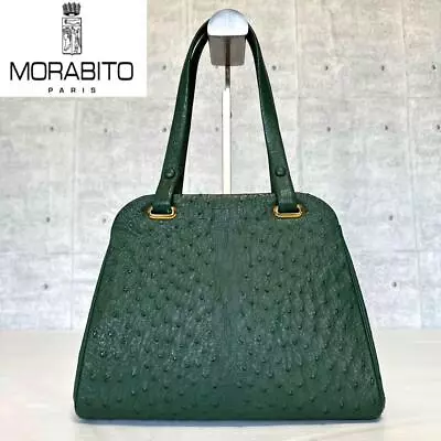 Authentic MORABITO Ostrich Green Leather Hand Bag Tote Bag Women Good Condition • $711