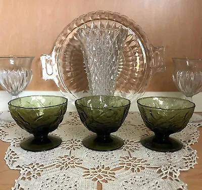 $20.99 • Buy 3 Marked Seneca Glass Co Morgantown Green Driftwood Casual Sherbets Champagne