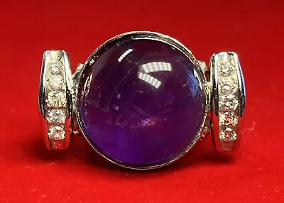 Vintage Amethyst Cabochon Diamond 14K White Gold Ring Size 6.75 • $765