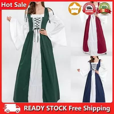 Flare Sleeve Women Medieval Renaissance Style Corset Maxi Dress Vacation Outfit • £29.51