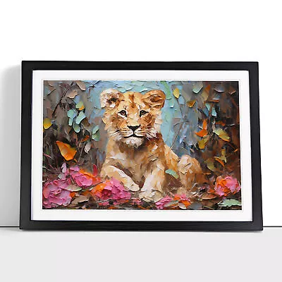 Lion Palette Knife Framed Wall Art Poster Canvas Print Picture Home Painting • £14.95