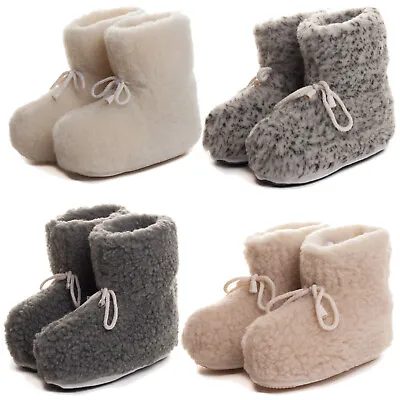 Ladies Womens Mens Sheep Wool Slippers Thermal Shoes Boots All Sizes Natural • £11.99