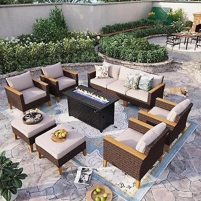 10 PCS Patio Furniture Set Outdoor Conversation Set Rattan Sofa W/Fire Pit Table • $1530.99