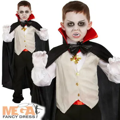 Classic Vampire + Cape Boys Halloween Fancy Dress Kids Dracula Childs Costume • £9.99