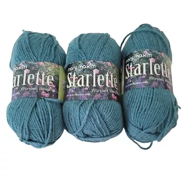 3 X Mary Maxim Starlette #671 Aqua 4 Ply Worsted Weight • $17