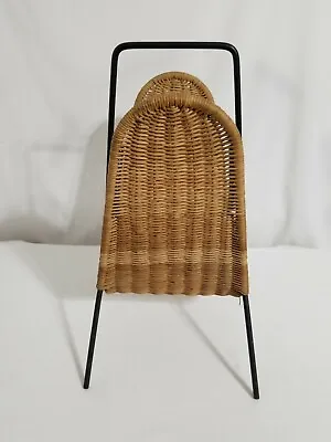 1950s Magazine RACK Holder Carl AUBOCK Auböck Wicker Rattan Mid Century Modern • $675