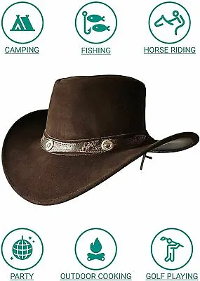 £19.99 • Buy Crazy Bush Hat Real Leather Cowboy Western Aussie Australian Style Rain Proof