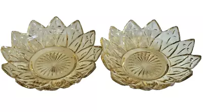 2 Federal Glass Yellow Starburst Petal Sunflower Serving Dishes Amber Gold • $10