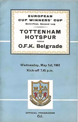 1962/63 Prog TOTTENHAM HOTSPUR V OFK BELGRADE (ECWC SEMI FINAL) • £1.49